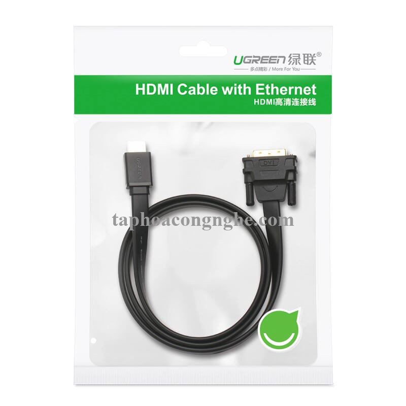 Ugreen 30140 10M màu Đen Cáp chuyển đổi HDMI sang DVI 24 + 1 thuần đồng cáp dẹt HD106 30030140